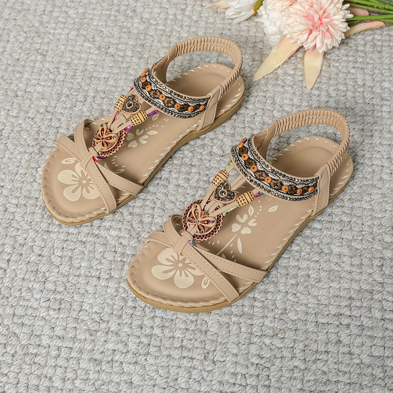 Boheme-sandaler til kvinder med pynt og ankelrem – afslappet chic stil
