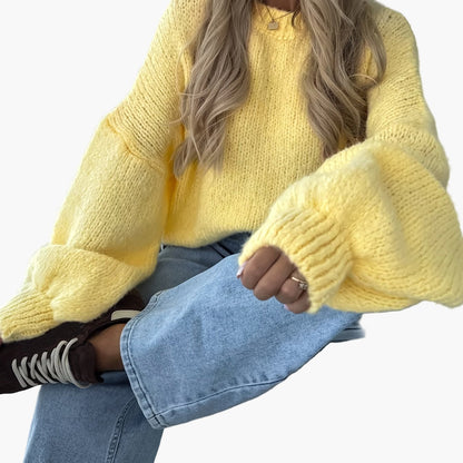 Jersey casual mujer mangas abullonadas estilo urbano otoño invierno
