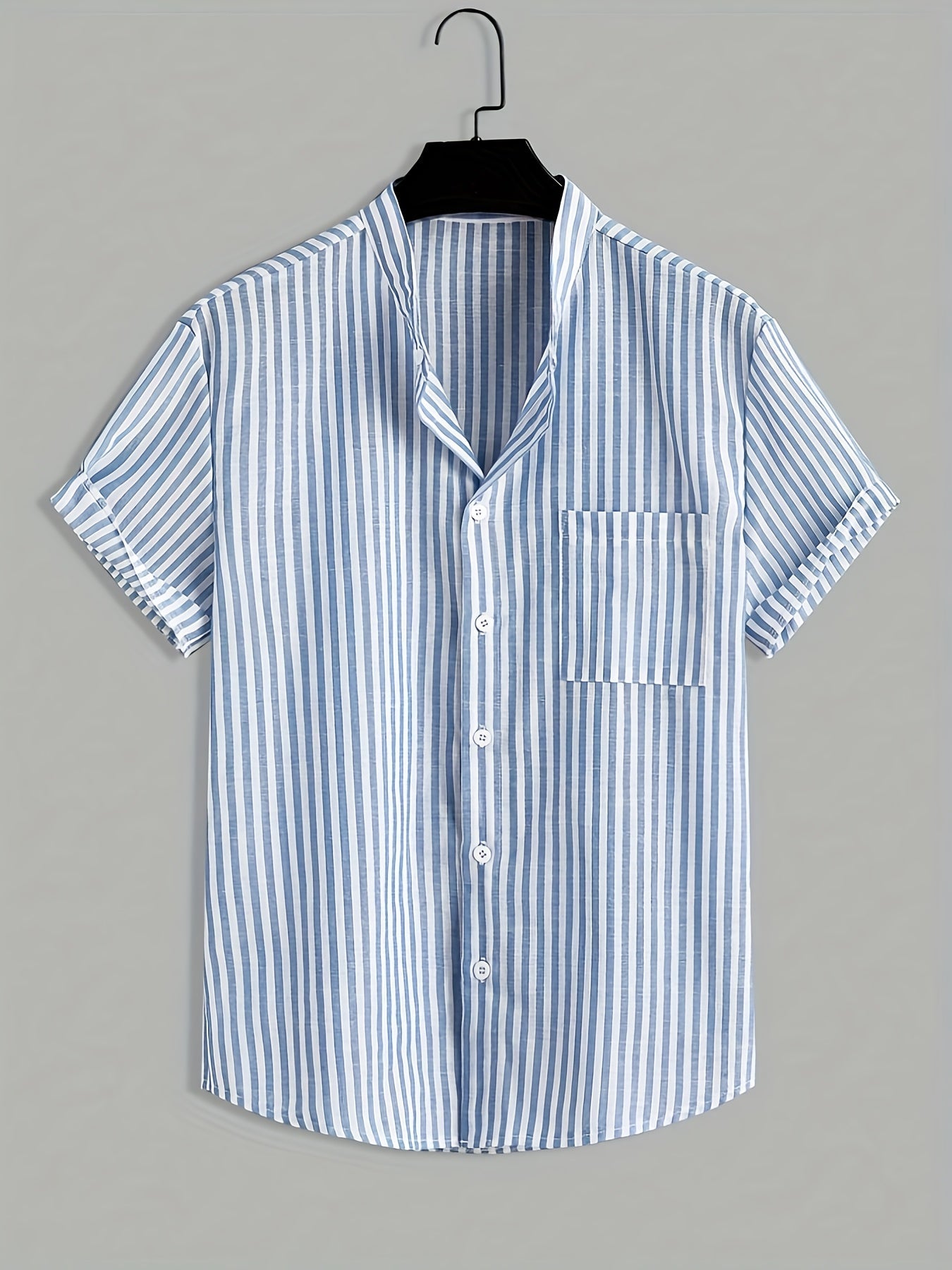 Chemise décontractée à manches courtes pour homme, style estival à rayures, col montant, idéale pour l'été