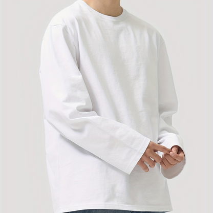 T-shirt Homme Manches Longues Uni Col Rond Ample Noir ou Blanc