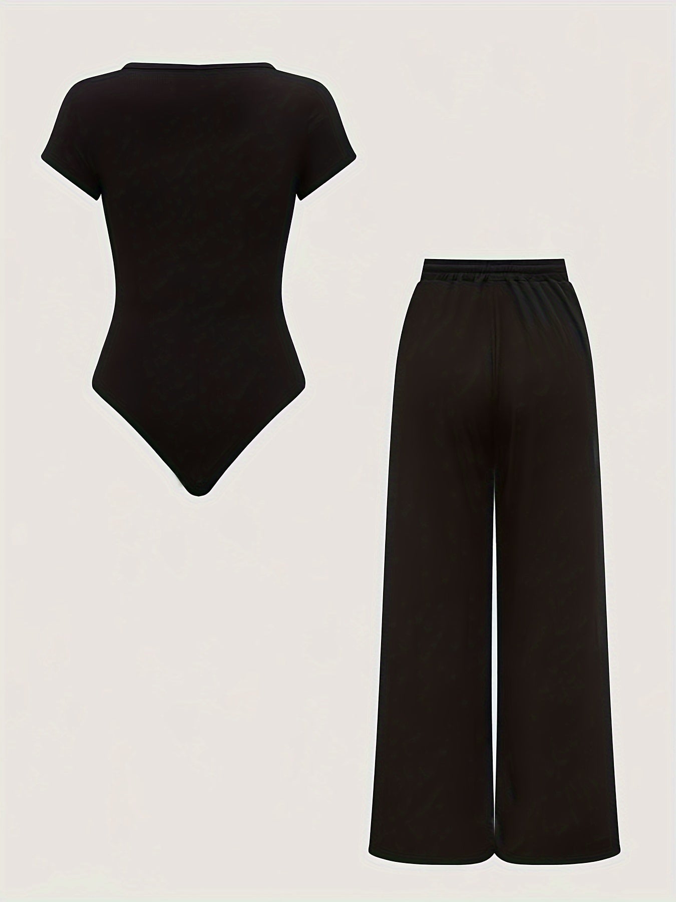 Ensemble Femme Body Col Carré et Pantalon Large Taille Haute Style Décontracté Printemps Été
