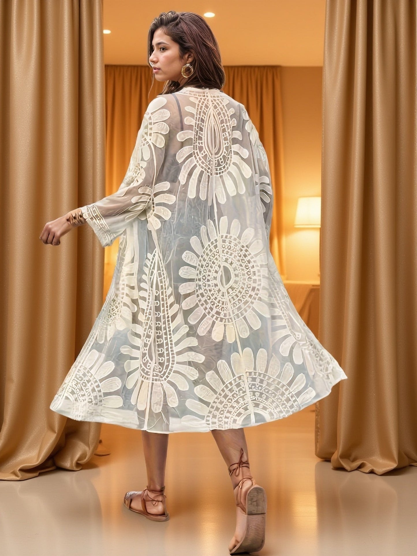Kimono lungo bohémien da donna – stile elegante da spiaggia e ricamato, perfetto per le vacanze