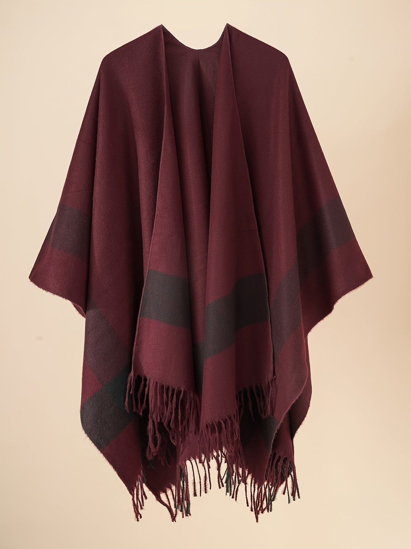 Women's Fringe Trim Open Front Poncho Cape