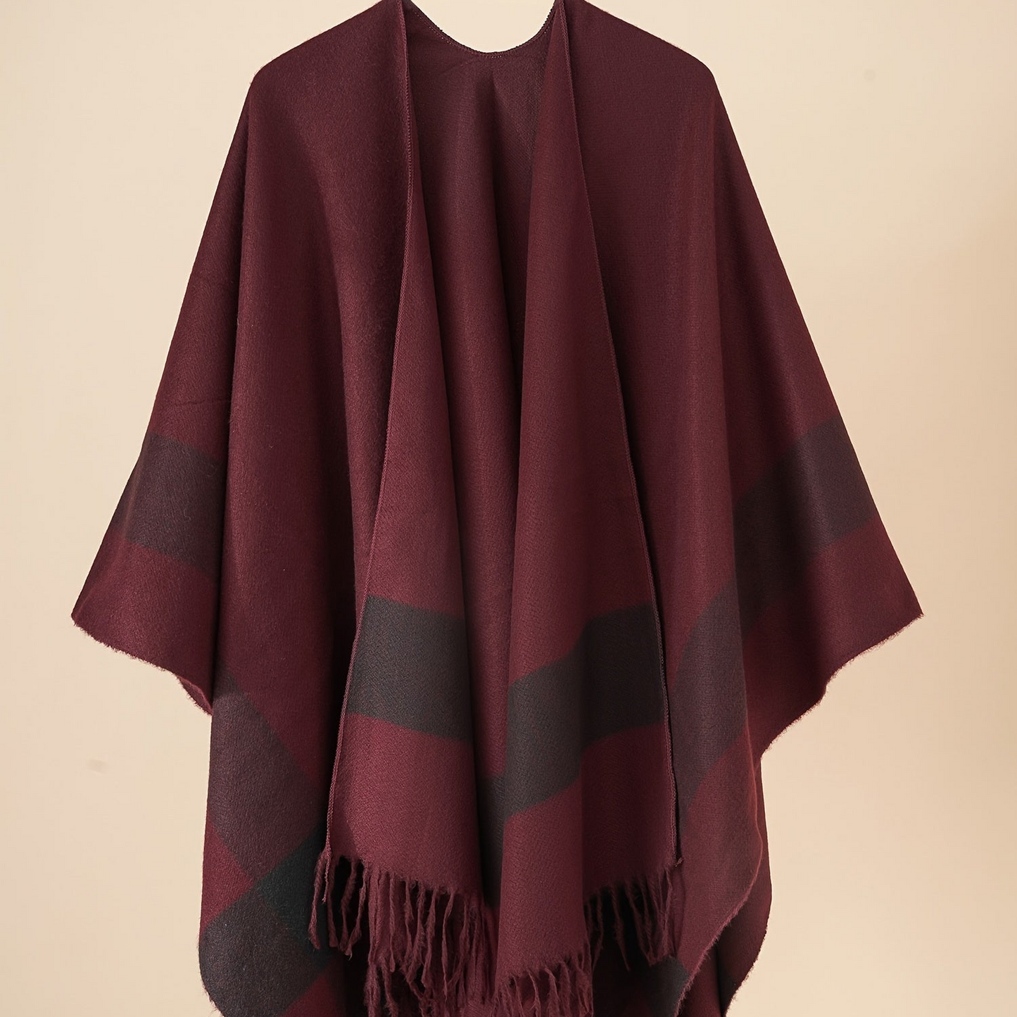 Women's Fringe Trim Open Front Poncho Cape