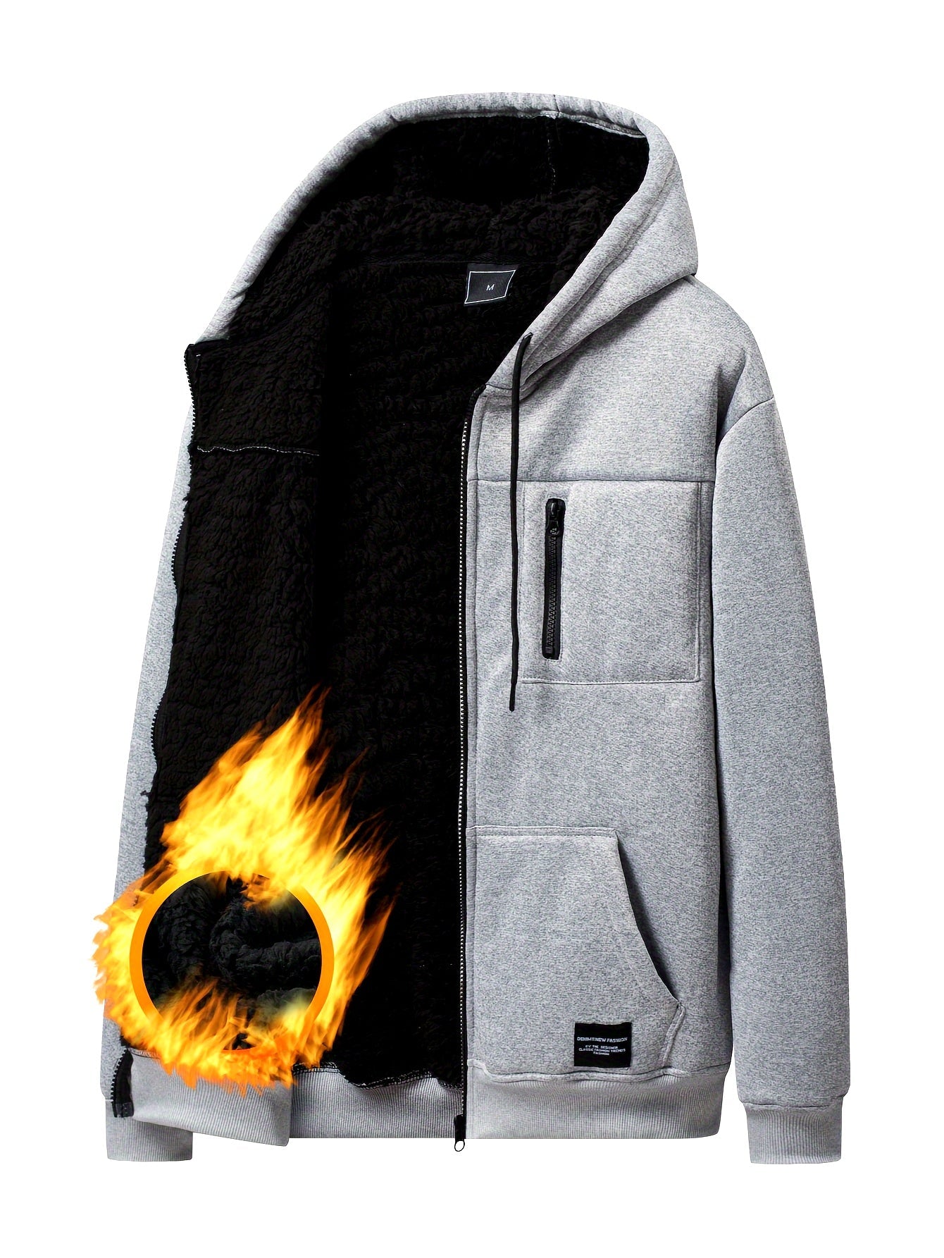 Sweat à Capuche Zippé Homme Doublure Molleton Gris Clair Chaud