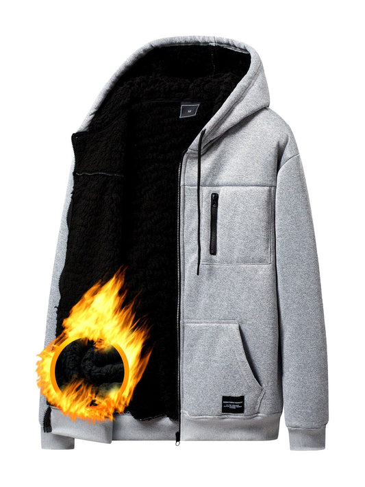 Sweat à Capuche Zippé Homme Doublure Molleton Gris Clair Chaud