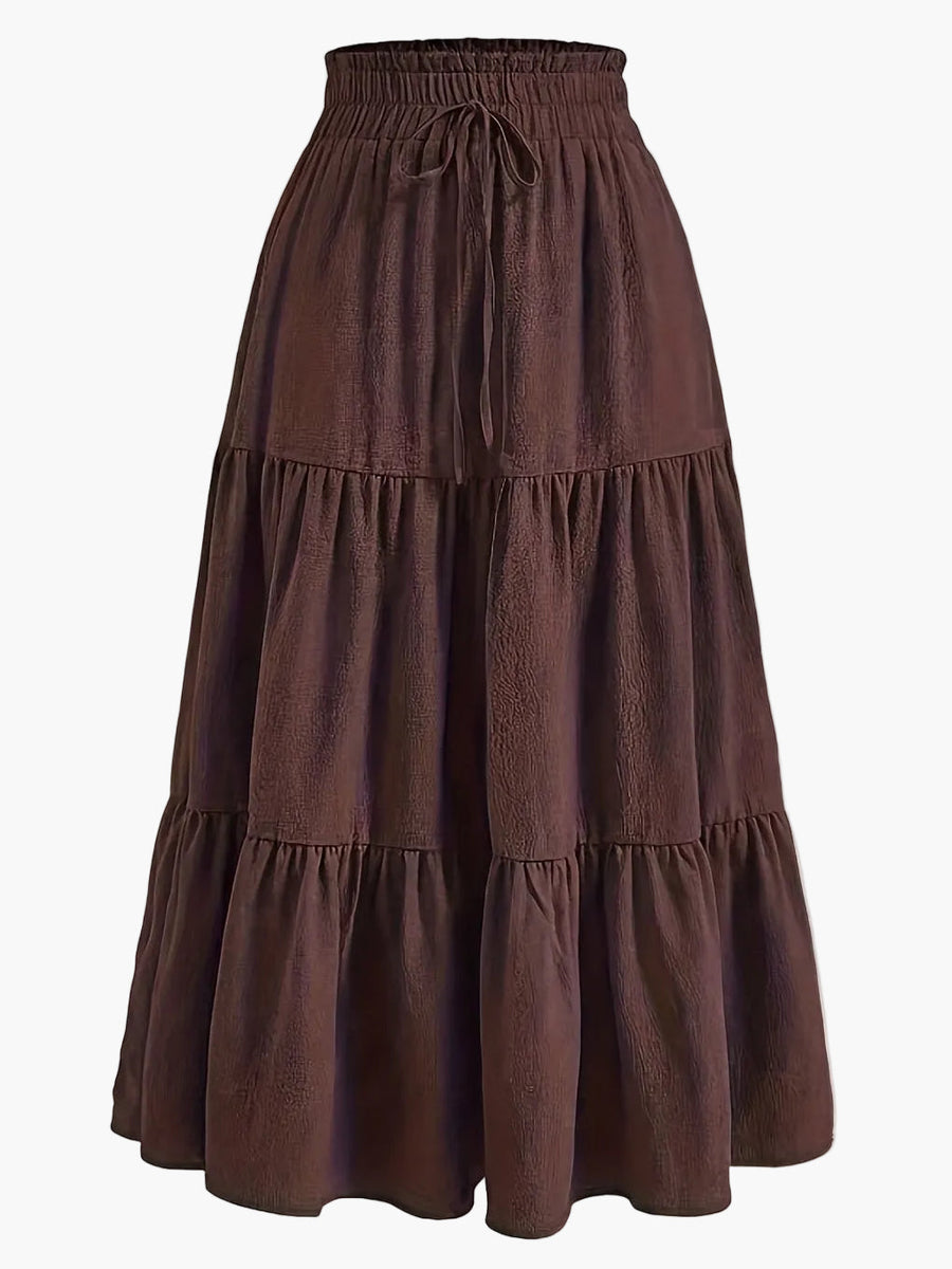 Jupe Longue Femme Élégante Taille Haute à Volants, Style Printemps Été, Idéale pour Loisirs et Sorties