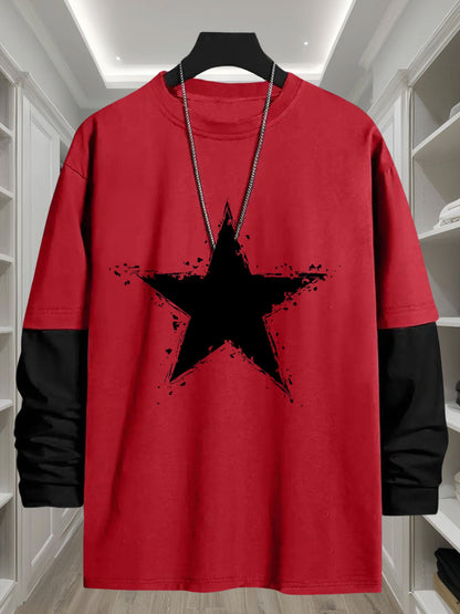 T-shirt manches longues homme coupe décontractée motif étoile grunge