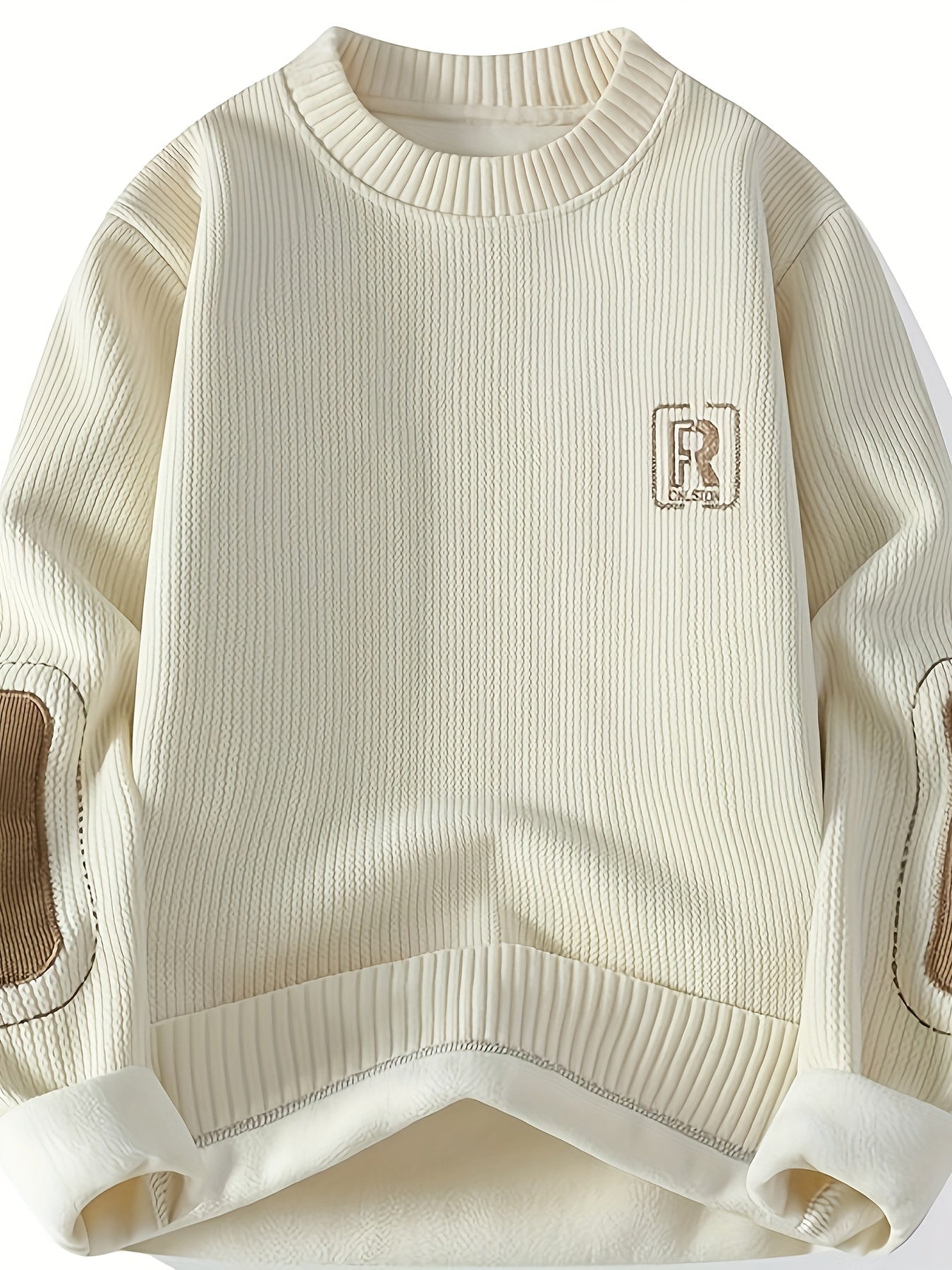 Sweat-shirt à col rond homme avec empiècements coudes côtelés
