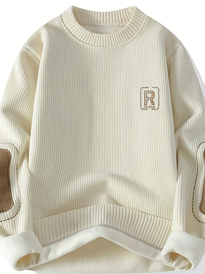 Sweat-shirt à col rond homme avec empiècements coudes côtelés