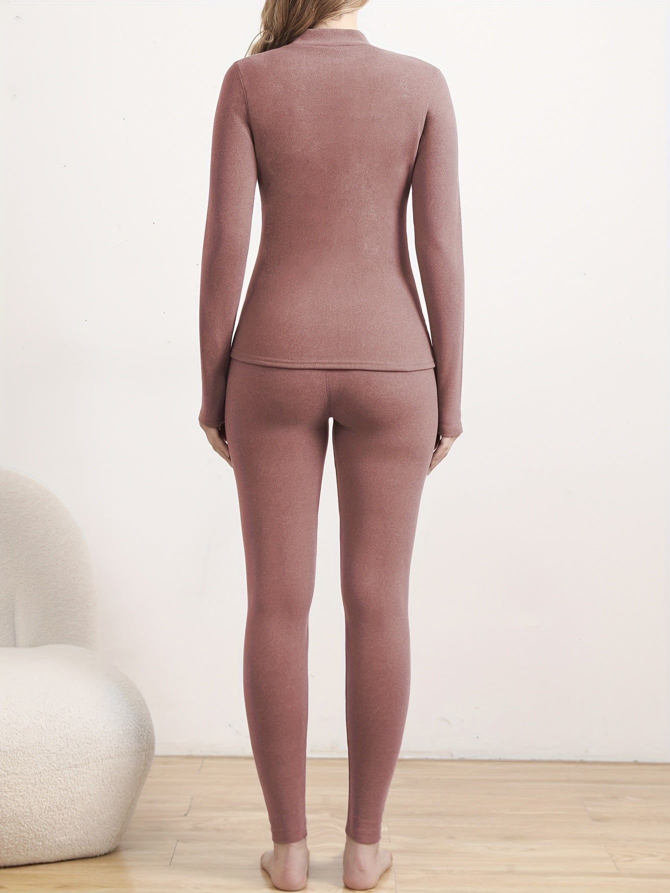 Ensemble thermique Femme col montant haut et legging doublé polaire coupe ajustée
