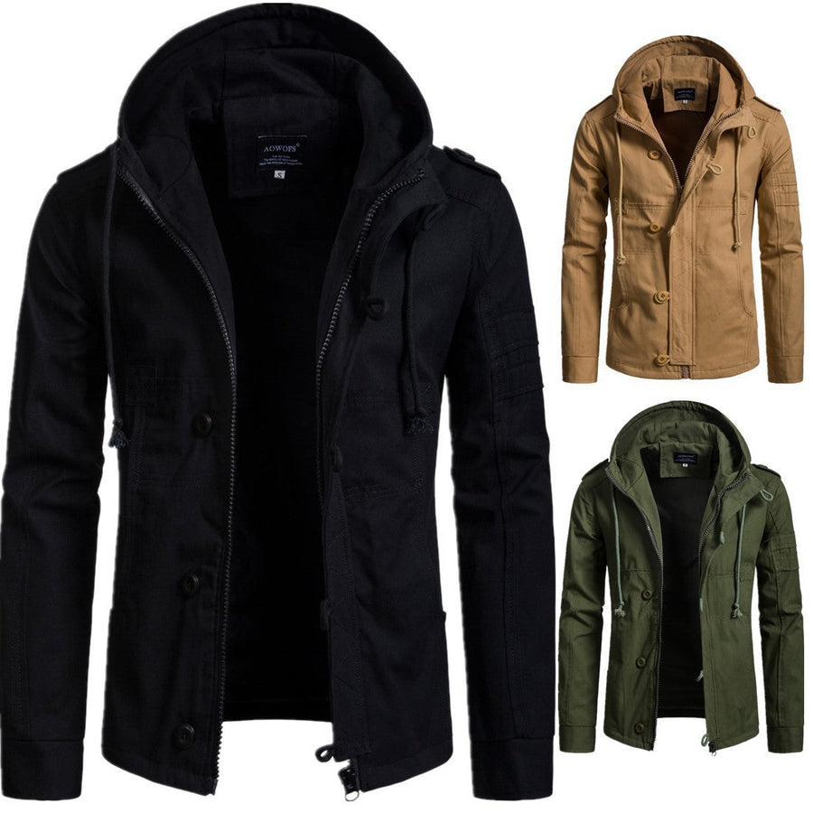 Herren-Militärjacke mit Kapuze im Cargo-Stil, Taschen und Reißverschluss
