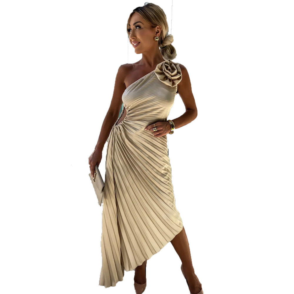 Robe de soirée sirène à une épaule avec fleur 3D