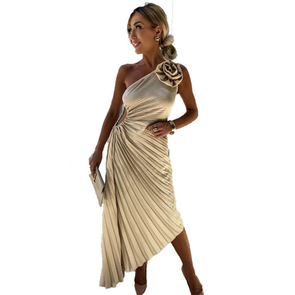 Robe de soirée sirène à une épaule avec fleur 3D