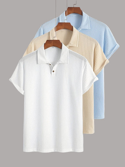 Lot de polos homme manches courtes style casual chic à col classique – pack de 3 polos texturés pour usage quotidien