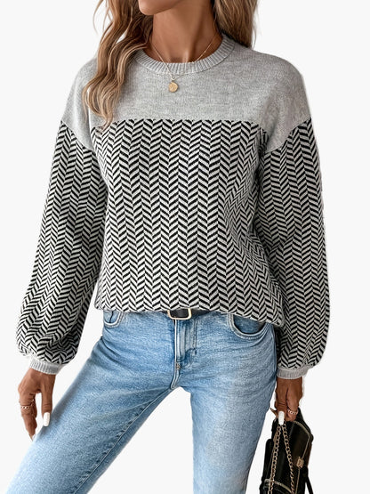 Maglione donna casual con motivo a spina di pesce maniche lunghe taglio regolare per autunno inverno
