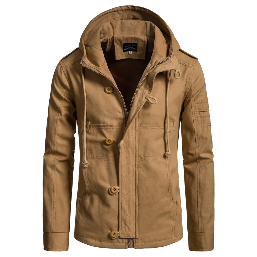 Herren-Militärjacke mit Kapuze im Cargo-Stil, Taschen und Reißverschluss