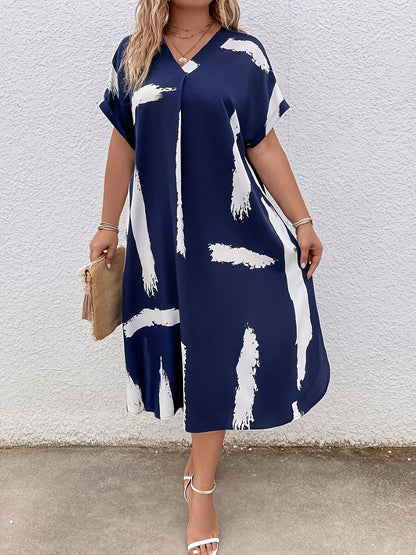Robe tunique élégante pour femme à imprimé artistique, style décontracté chic