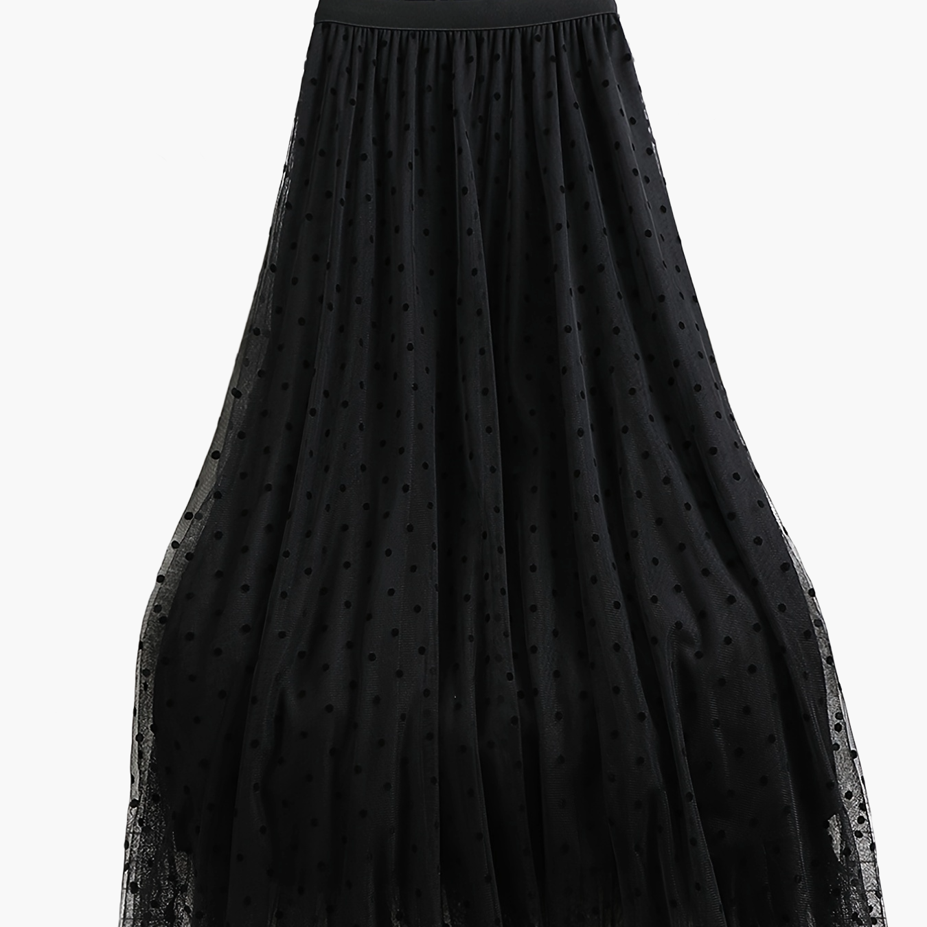 Gonna midi elegante a pois da donna, stile svasato chic, ideale per primavera ed estate