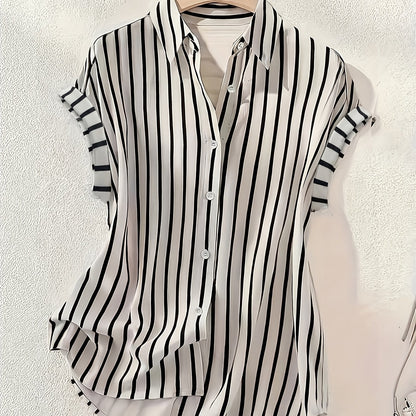 Elegante damesblouse met verticale strepen, casual zomerstijl