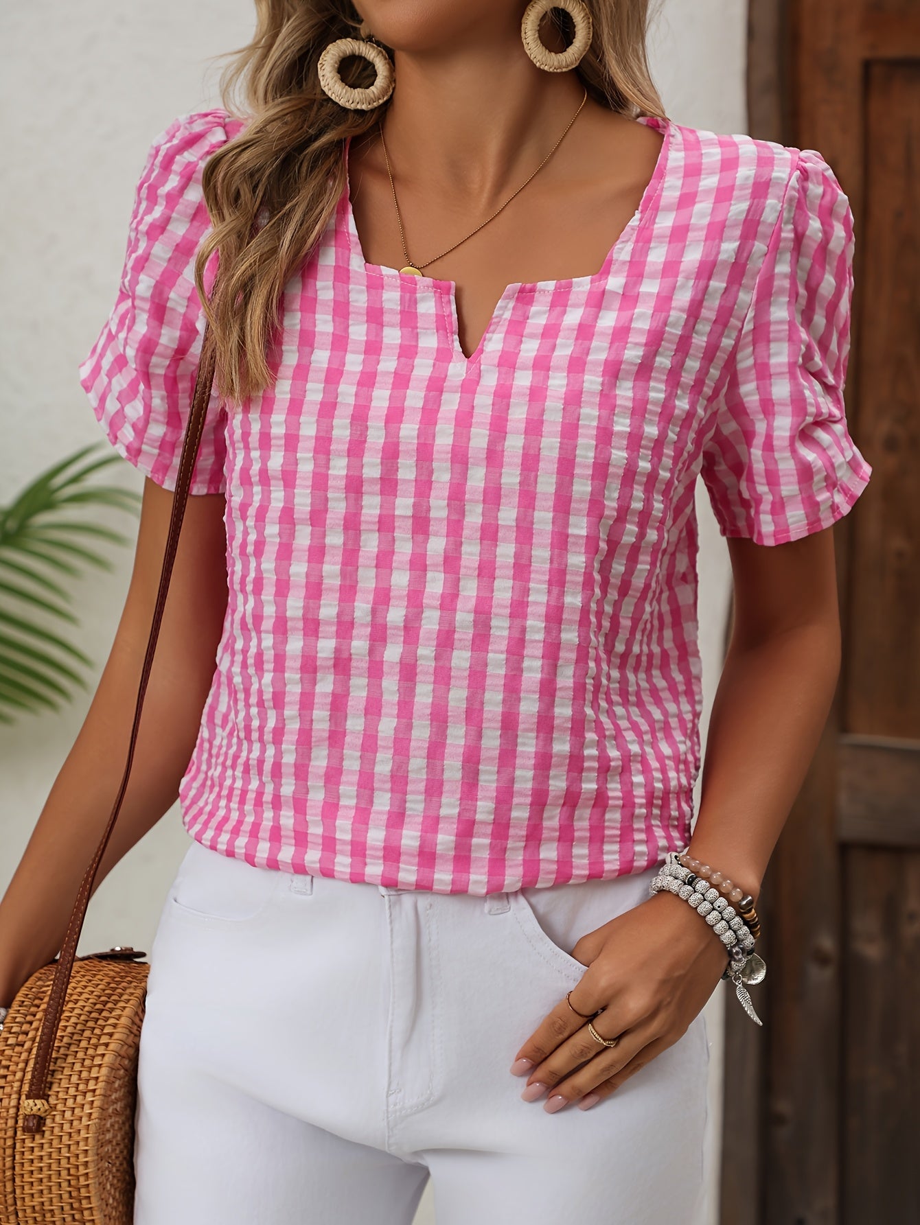 Blouse à carreaux vichy style élégant pour femme - idéale pour le printemps et l'été