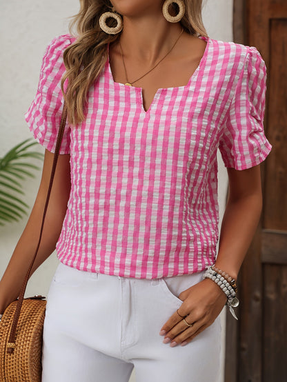 Blouse à carreaux vichy style élégant pour femme - idéale pour le printemps et l'été