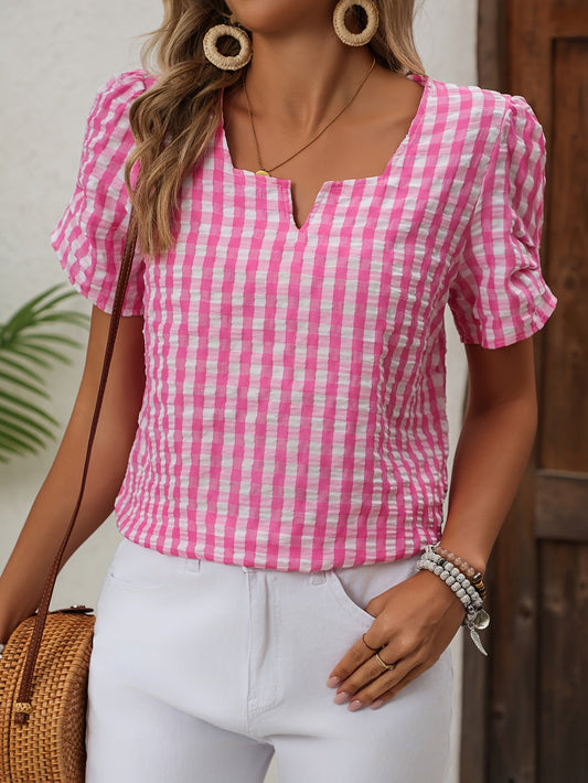 Blouse à carreaux vichy style élégant pour femme - idéale pour le printemps et l'été