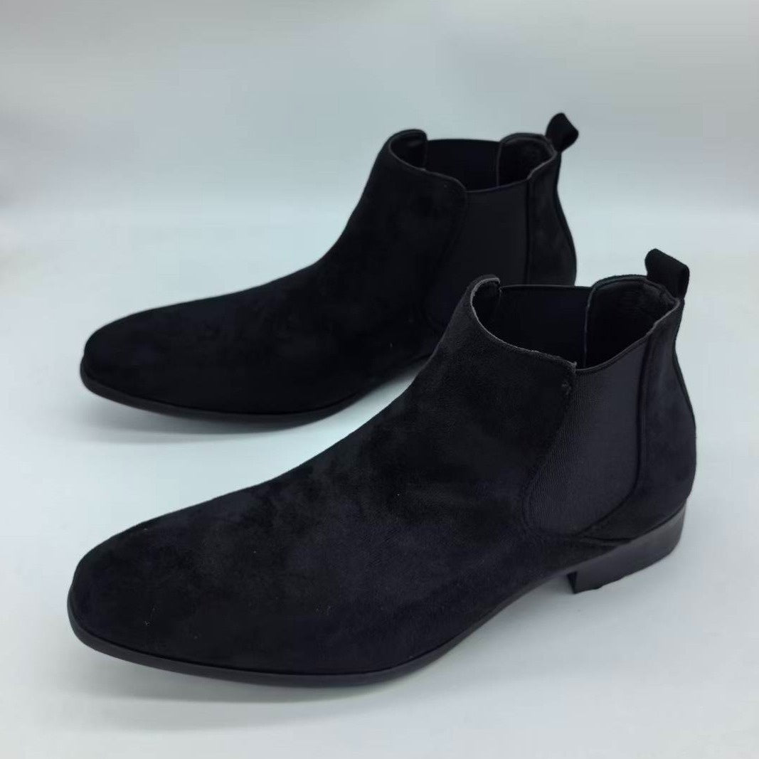 Bottes Chelsea pour homme en tissu aspect daim noir à bout pointu