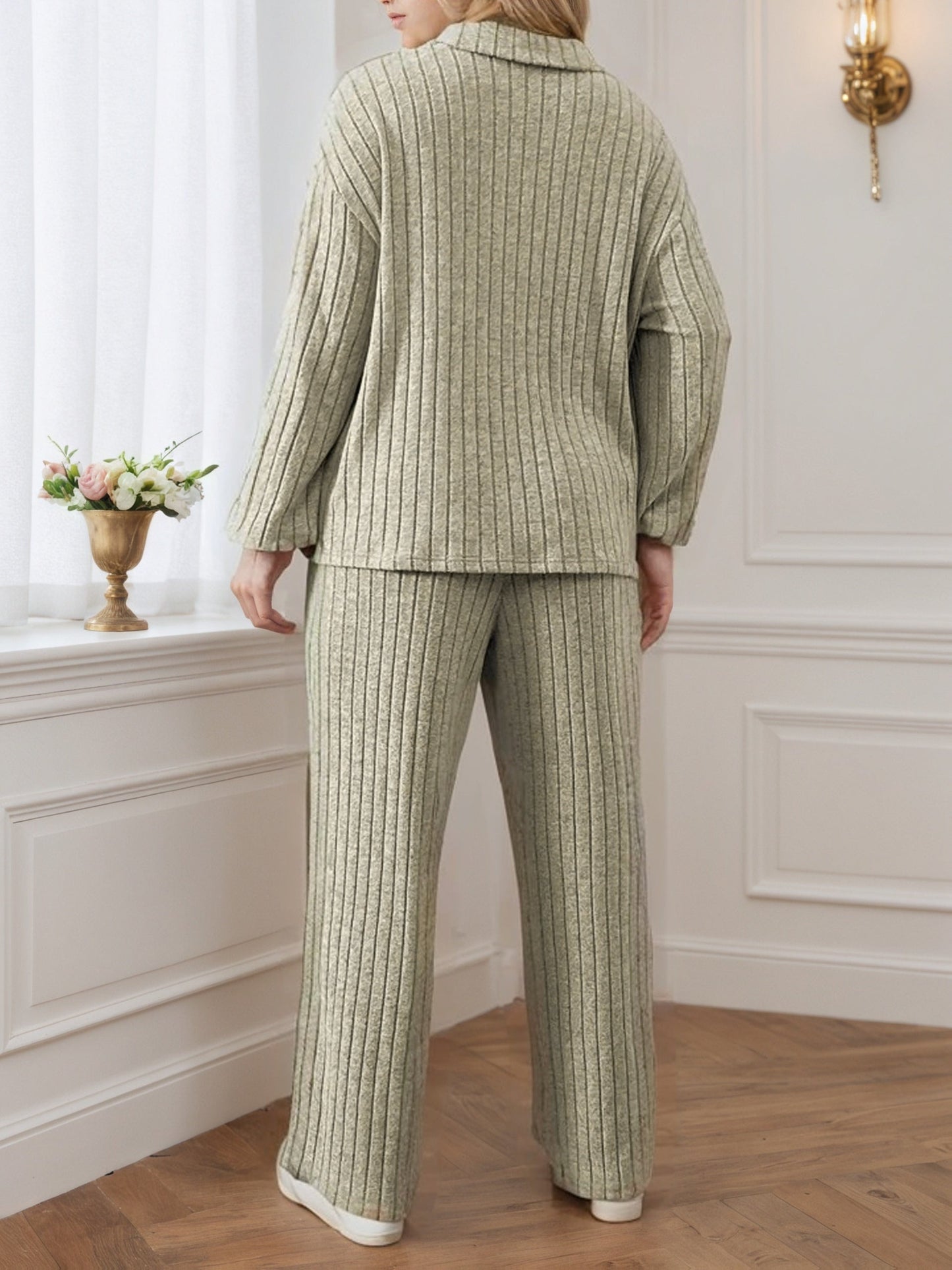 Ensemble côtelé Femme col zippé rayures latérales contrastantes