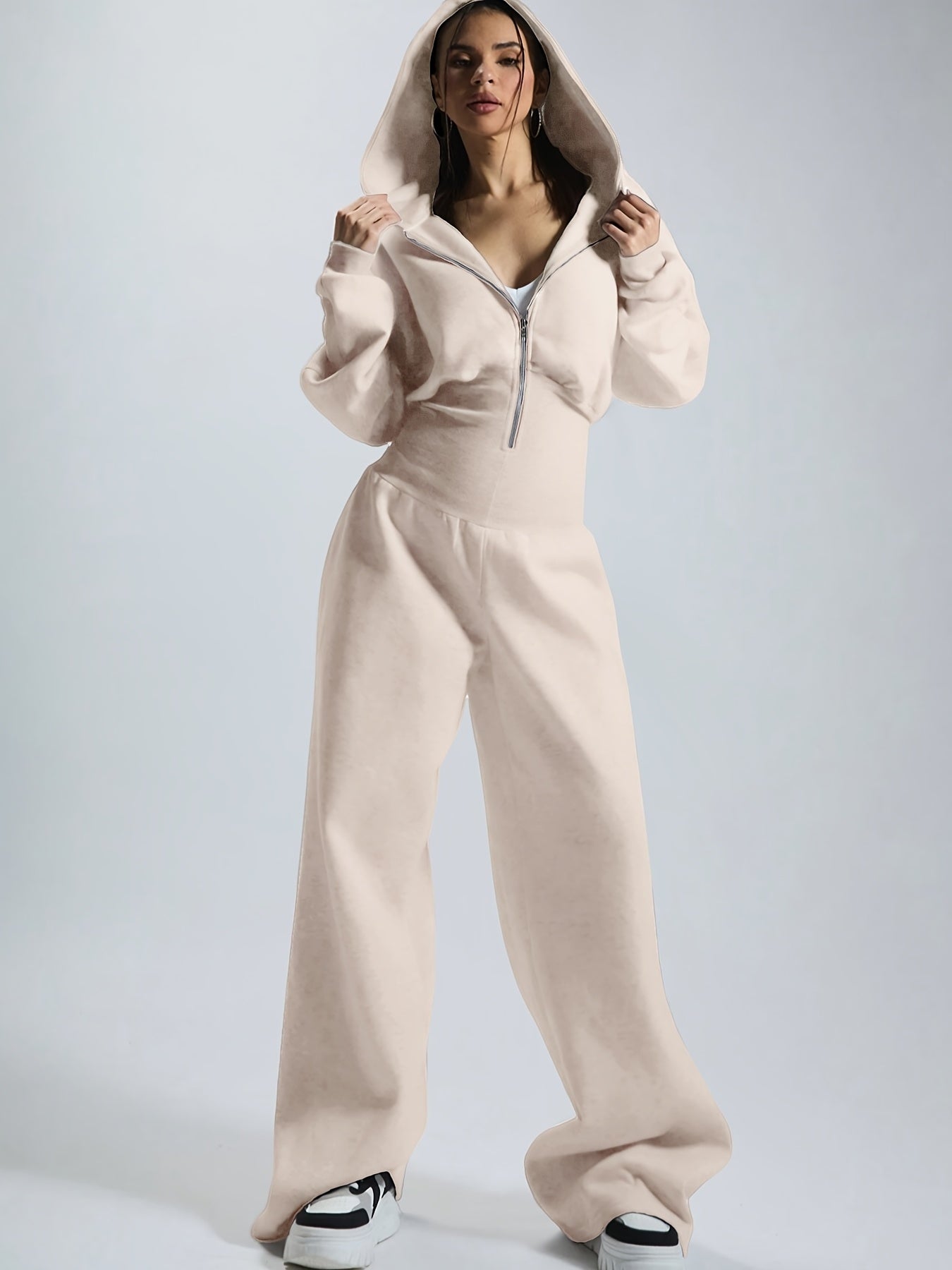 Combinaison pantalon femme à capuche, ample, taille marquée, fermeture éclair, couleurs variées