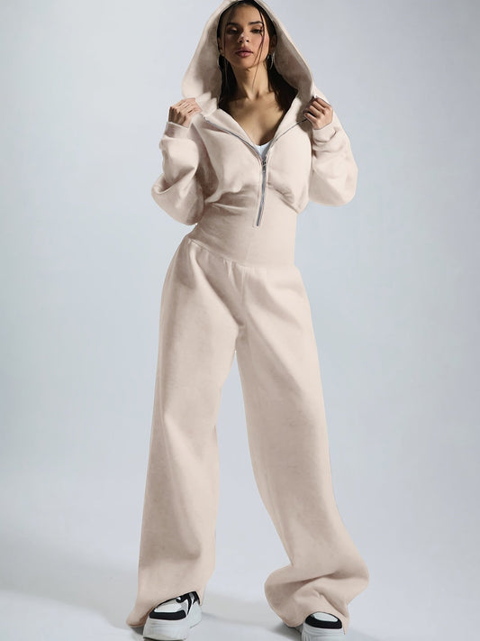 Combinaison pantalon femme à capuche, ample, taille marquée, fermeture éclair, couleurs variées