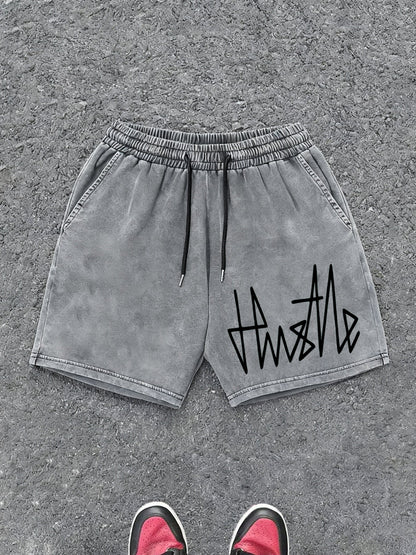 Short homme casual style urbain avec imprimé "Hustle" – idéal pour le streetwear et la détente