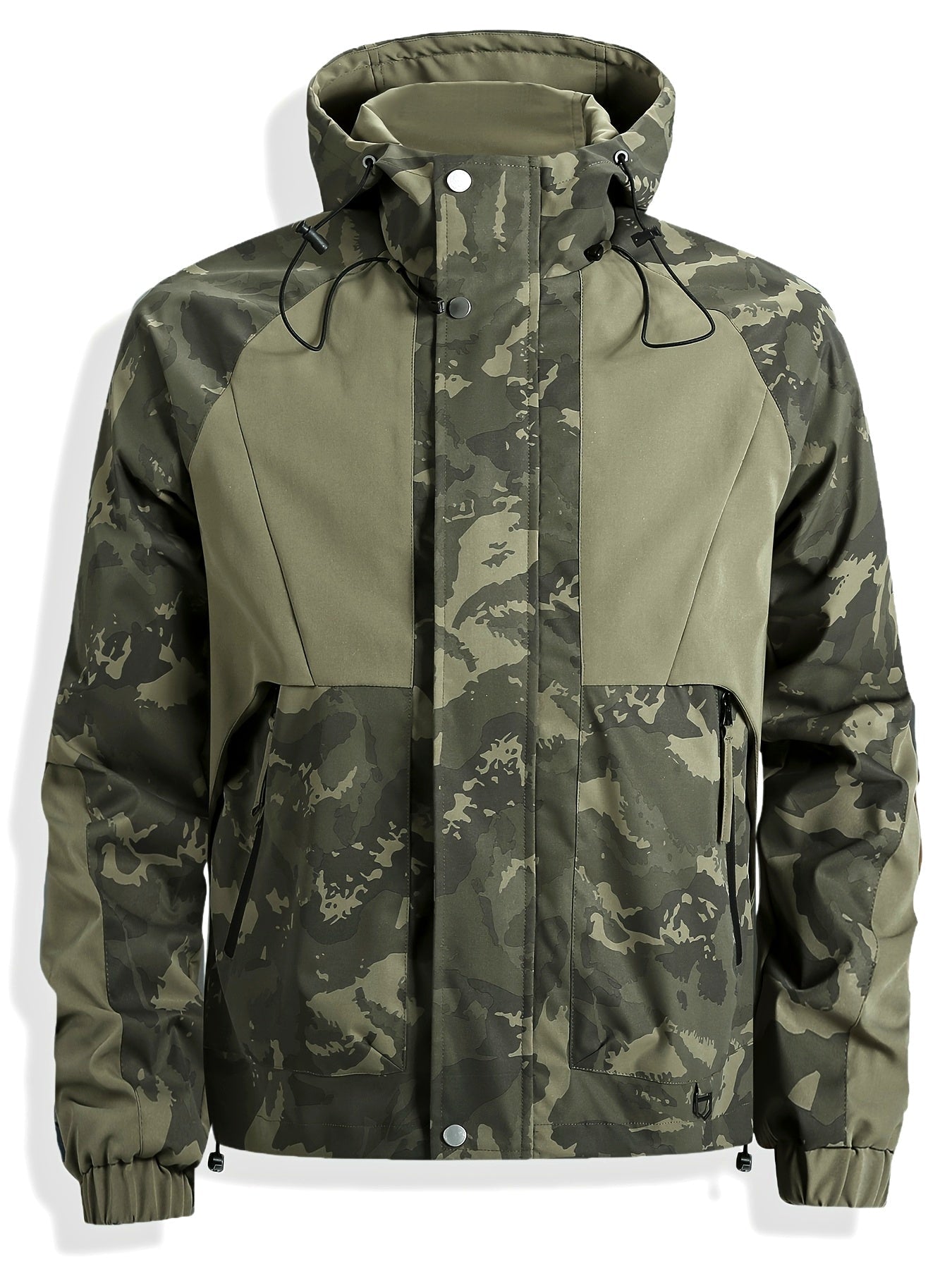 Veste Homme Camouflage Vert à Capuche et Fermeture Éclair