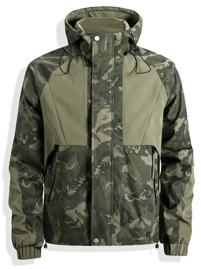 Veste Homme Camouflage Vert à Capuche et Fermeture Éclair