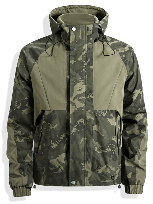 Veste Homme Camouflage Vert à Capuche et Fermeture Éclair