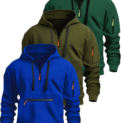 Sweat à Capuche Homme Zippé Mi-long avec Poche Kangourou et Manches Zippées