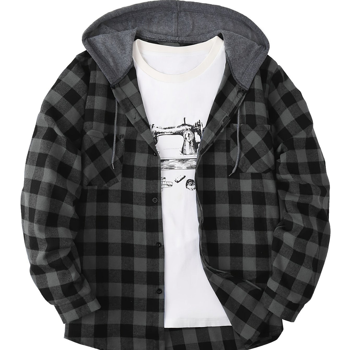 Chemise à carreaux homme à capuche amovible motif bûcheron