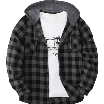 Chemise à carreaux homme à capuche amovible motif bûcheron