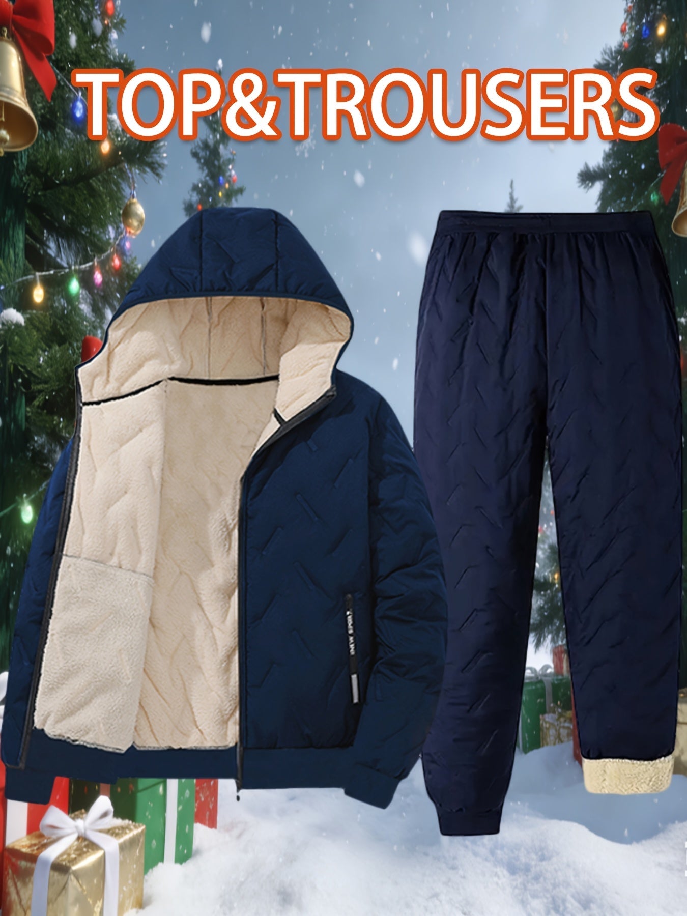 Ensemble Homme Hiver Matelassé Doublure Douce à Capuche - Veste Zippée et Pantalon Jogging