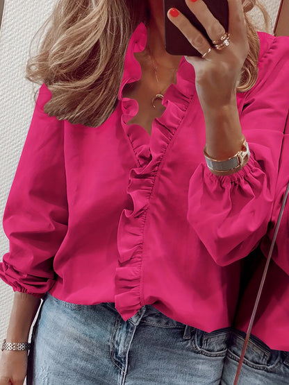 Elegant Women's Blouse with Ruffles Casual Chic Style for Spring and Autumn