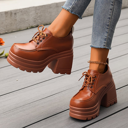 Chaussures à plateforme style Oxford à lacets pour femme – Look rétro tendance, usage quotidien ou soirée