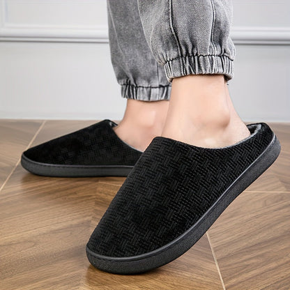 Pantoufles d'intérieur homme noires doublées, motif texturé discret, confortables et chaudes