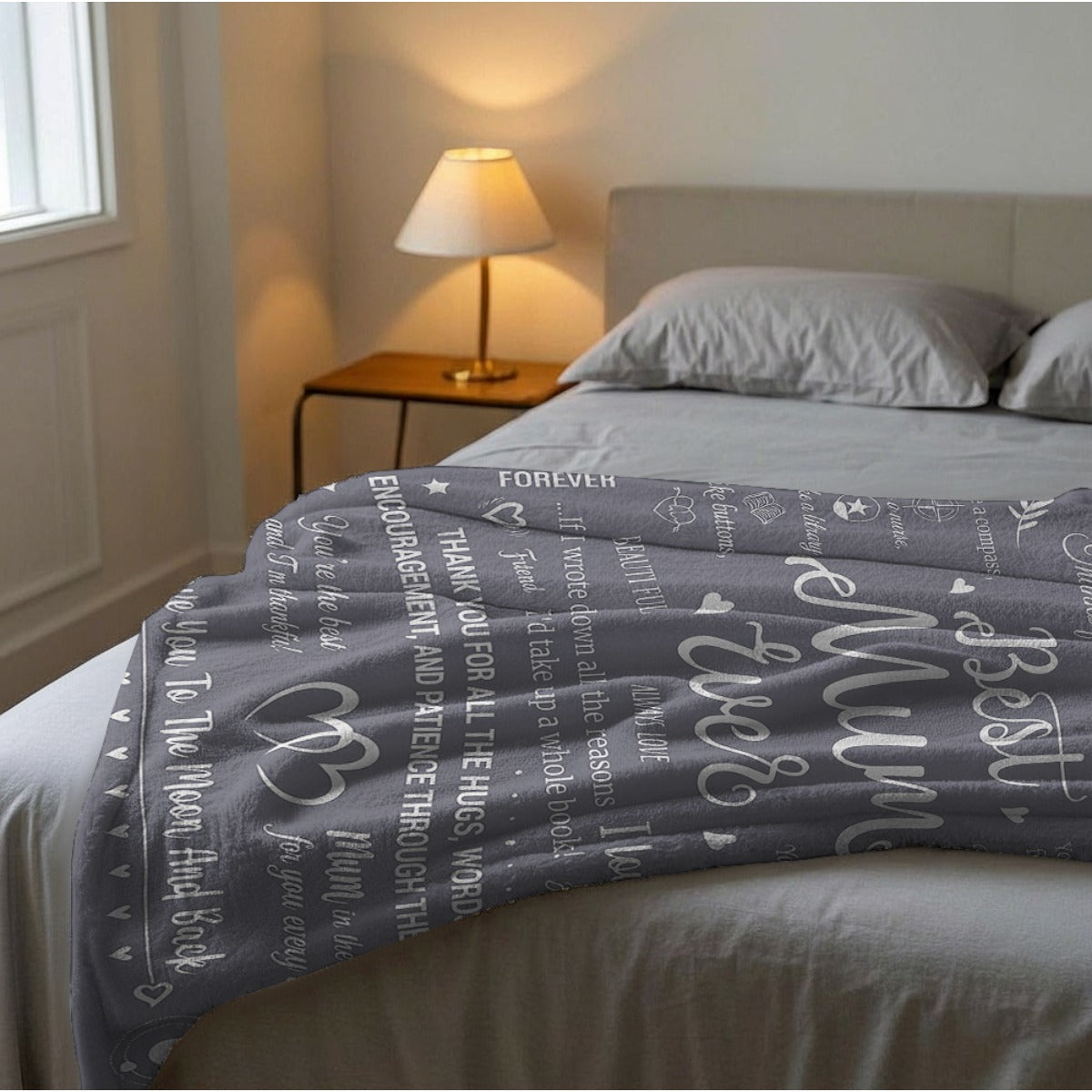 Plaid Cadeau Femme - Couverture Sentimentale Style Boho pour Maman avec Messages d'Amour et de Reconnaissance