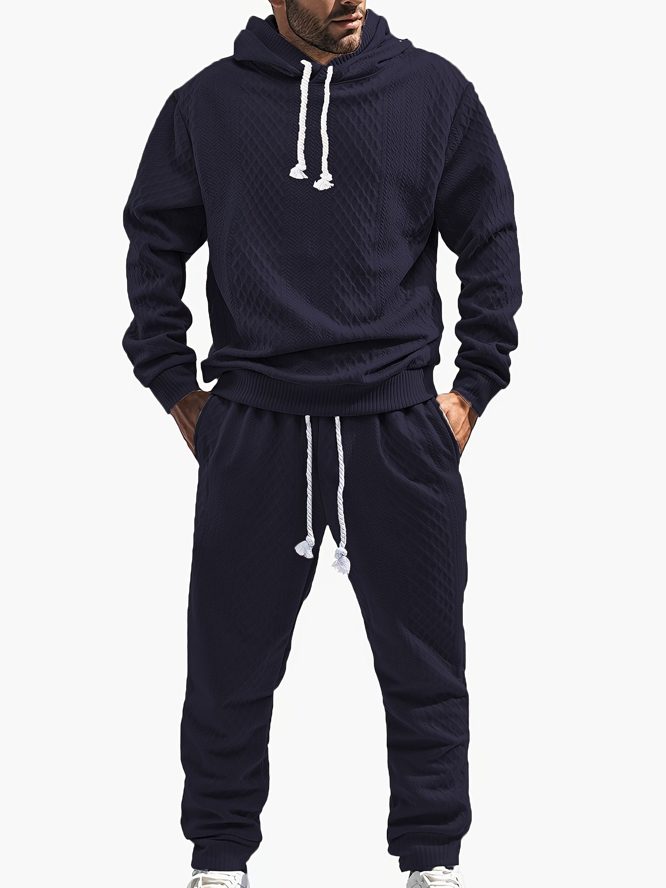 Ensemble Survêtement Homme à Capuche Texture Chevron et Losange – Style Décontracté