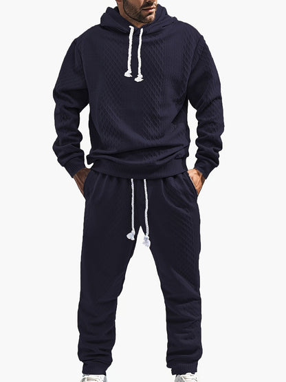Ensemble Survêtement Homme à Capuche Texture Chevron et Losange – Style Décontracté