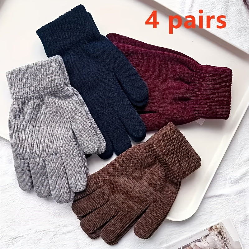 Lot de Gants Tricotés Unisexe avec Poignets Côtelés Chauds Multicolores