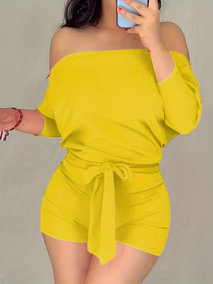 Combinaison Short Décontractée Femme Style Bardot à Manches Longues pour Été