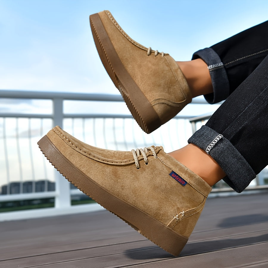 Chaussures montantes homme à lacets style mocassin, couleur unie, semelle épaisse