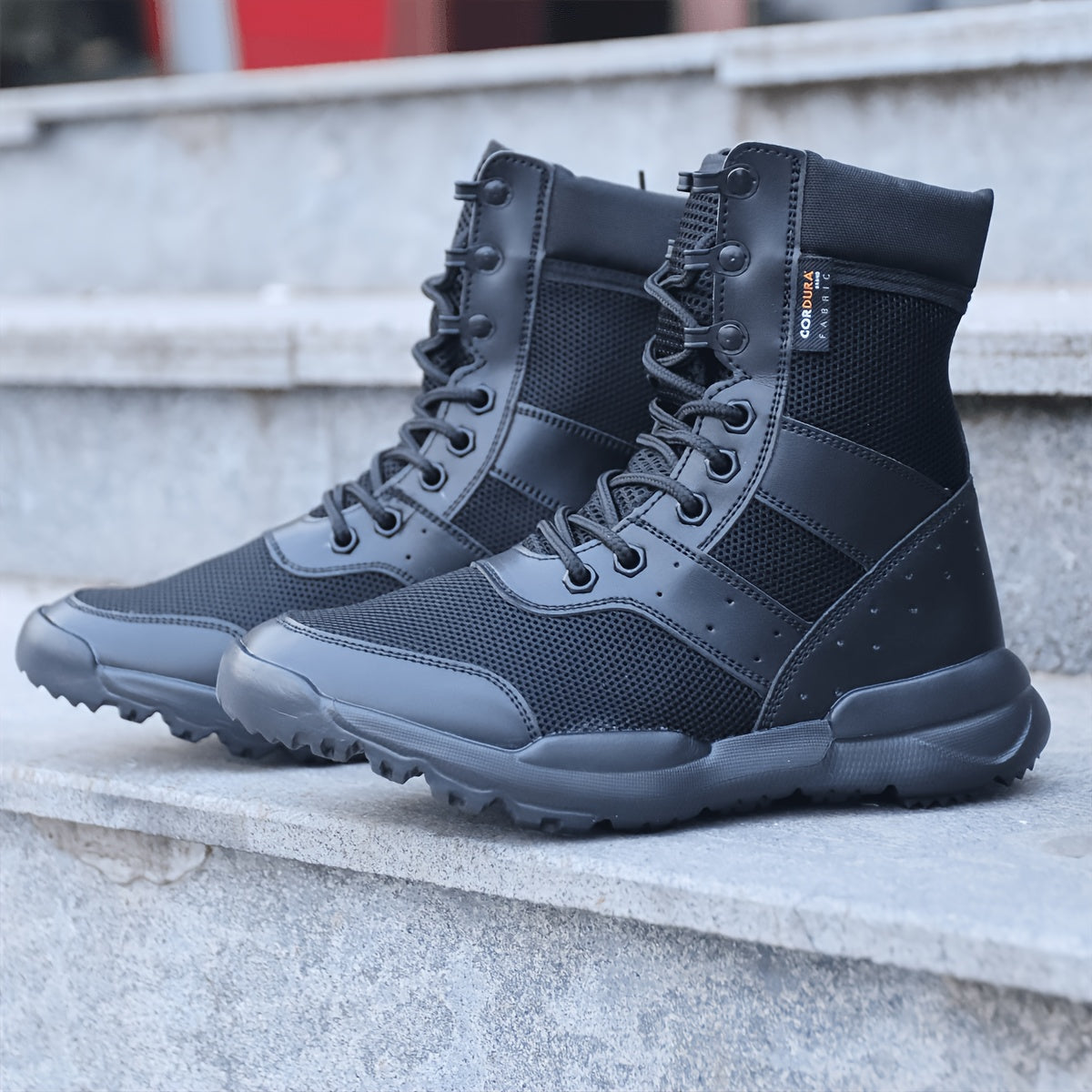 Bottes de combat montantes noires pour hommes Chaussures tactiques respirantes à lacets