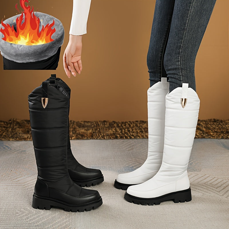 Bottes d'hiver matelassées femme montantes noires avec semelle crantée